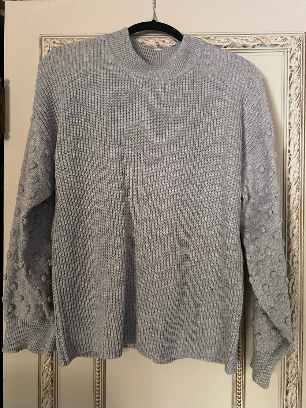CeCe Gray Sweater XL | Textured Sleeve Knit Pullover